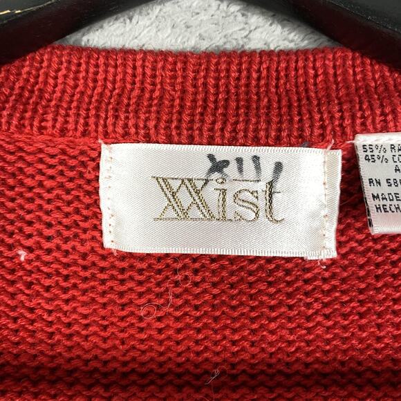 XXIst Cardigan Sweater Womens Small Red Beaded Floral Button Front Knit - Picture 11 of 16